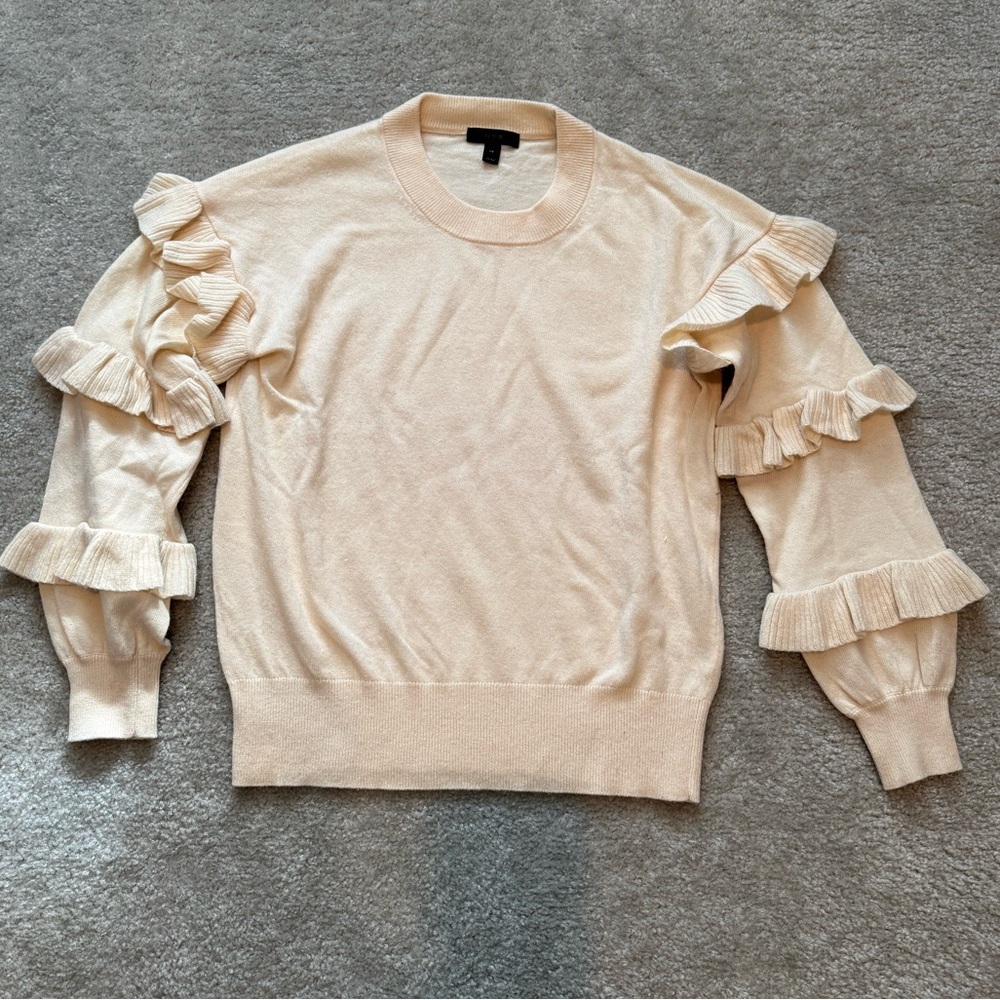 JCREW Ivory Ruffle Sleeve Sweater